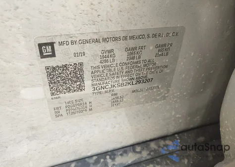 2019 Chevrolet Trax Ls from USA, damaged, VIN 3GNCJKSB2KL293207